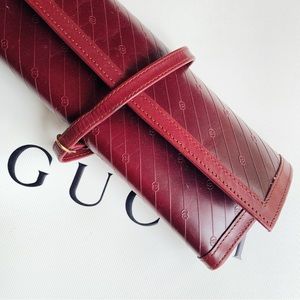 GUCCI vintage family crest designer jewelry roll travel rings leather logo OS